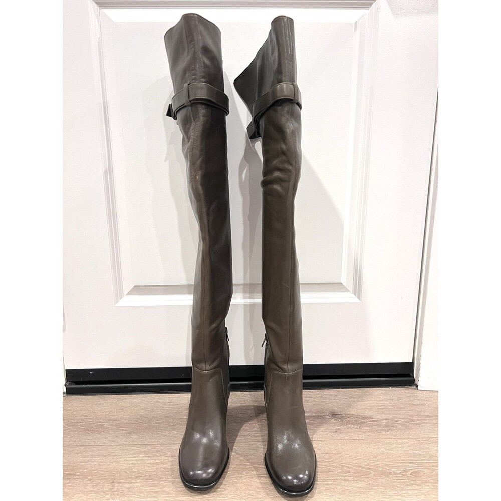 ZARA NEW WOMAN KNEE HIGH WIDE-LEG LEATHER HIGH-HEEL BOOTS GREEN SIZE 8 1016/410 - Picture 6 of 16